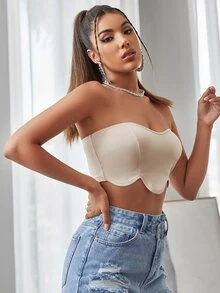 Allurite Áo nữ Sò điệp màu trơn Gợi cảm - Màu be - Xem 4