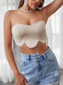 Allurite Áo nữ Sò điệp màu trơn Gợi cảm - Màu be - Xem 6