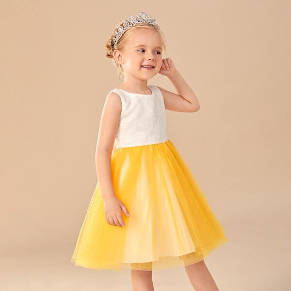 

Toddler Girls Zip Back Mesh Hem Party Dress, Multicolor