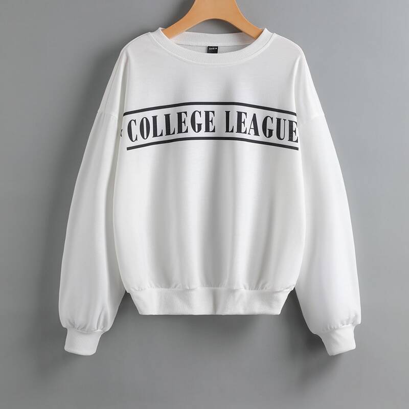 

Letter Print Drop Shoulder Sweatshirt, White