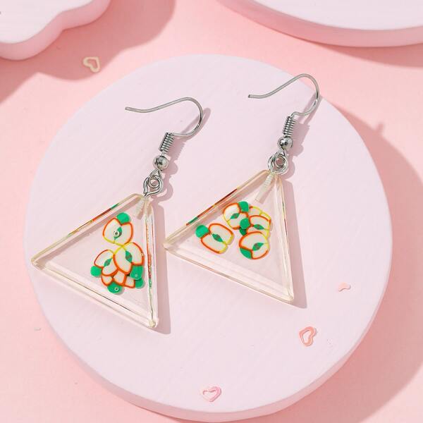 

Girls Fruit Decor Triangle Drop Earrings, Multicolor