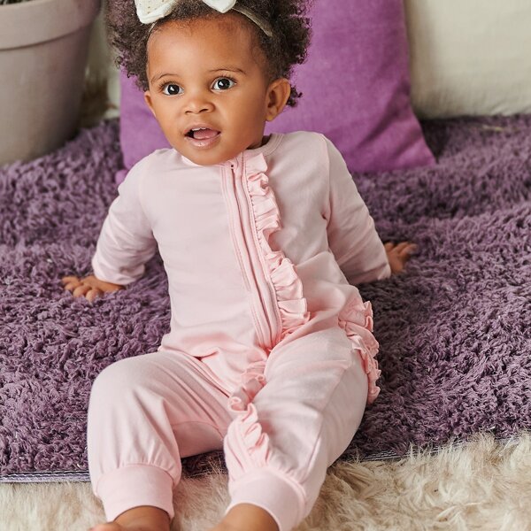 

Baby Girl Frill Trim Tee Jumpsuit, Baby pink