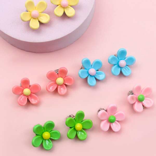 

5pairs Girls Cartoon Flower Earrings, Multicolor