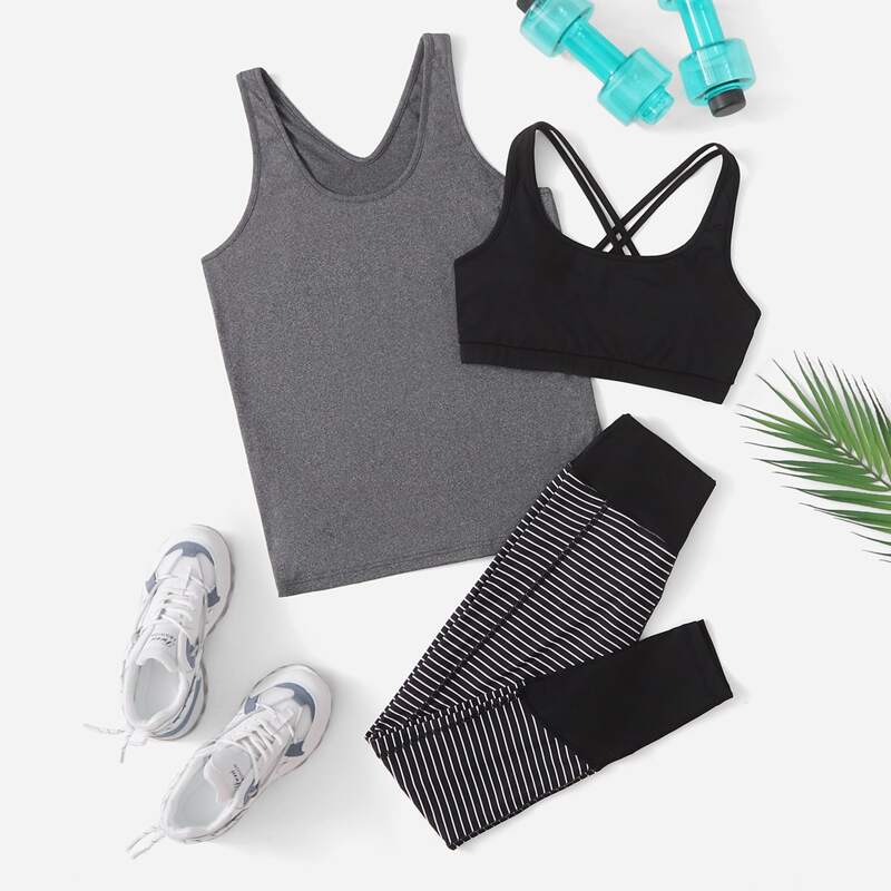 

3pcs Breathable & Softness Sports Set, Dark grey