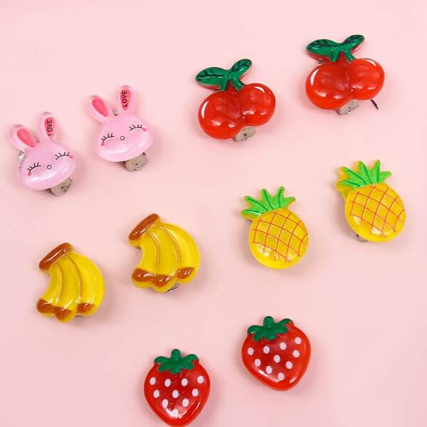

5pairs Girls Cartoon Earrings, Multicolor