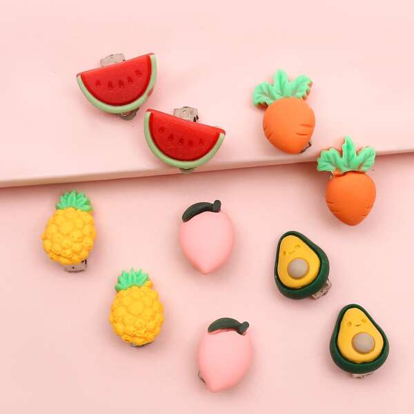 

5pairs Toddler Girls Cartoon Fruit Earrings, Multicolor