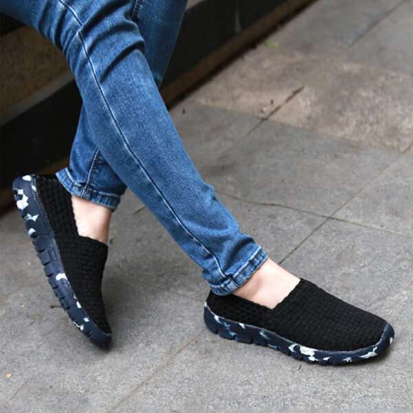 

Braided Detail Slip On Sneakers, Black