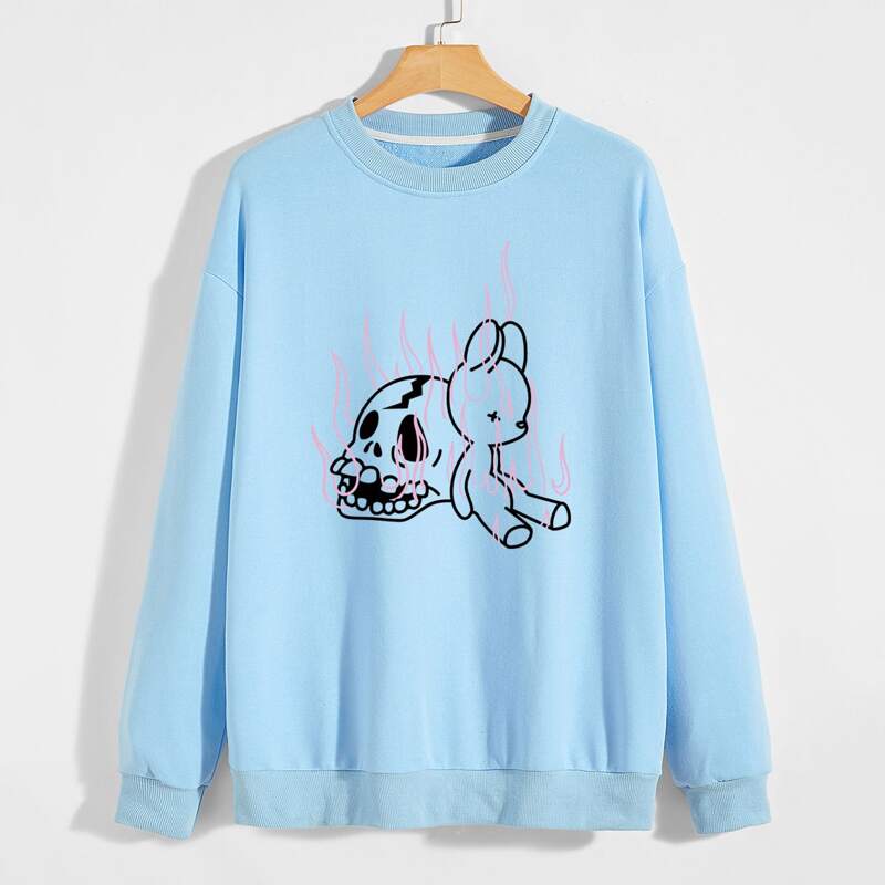 

Guys Skull & Fire Graphic Sweatshirt, Baby blue