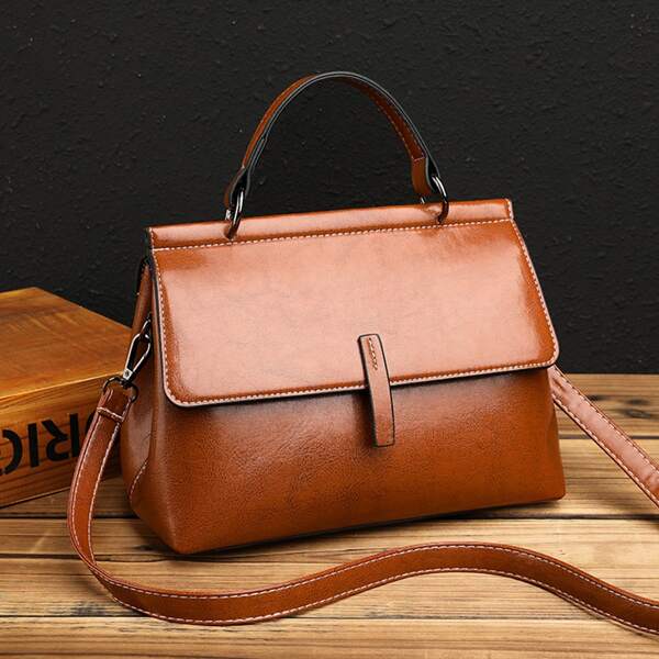

Minimalist Flap Satchel Bag, Brown
