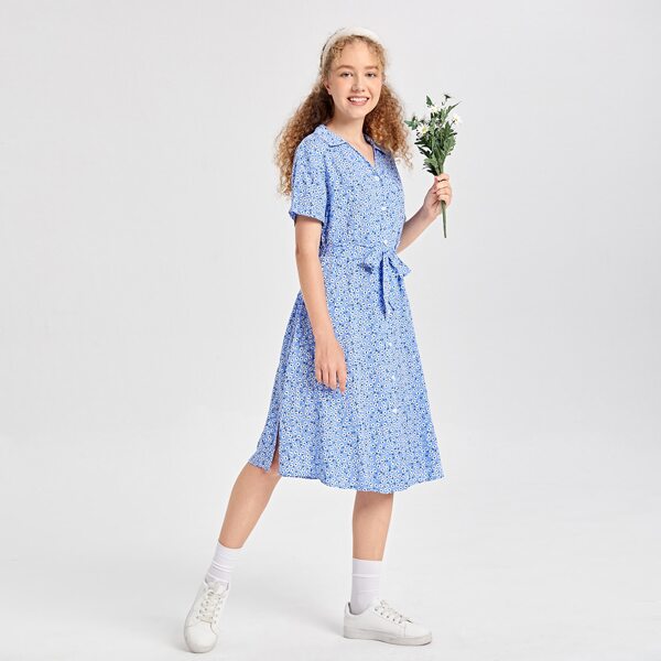 

Teen Girls Ditsy Floral Belted Dress, Multicolor