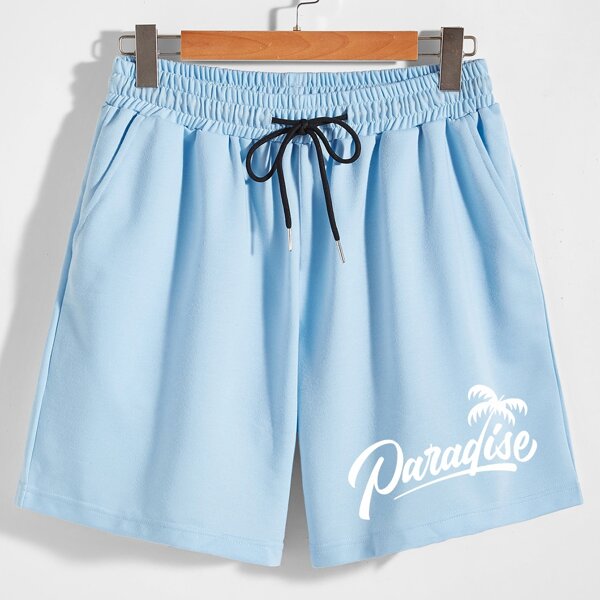 

Guys Letter Graphic Shorts, Baby blue