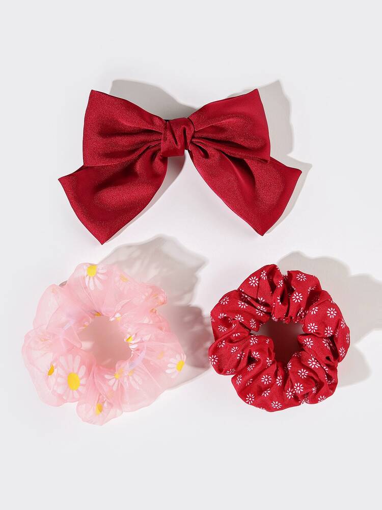 SHEIN3入組蝴蝶結裝飾髮飾 - 紅色 - 查看 1