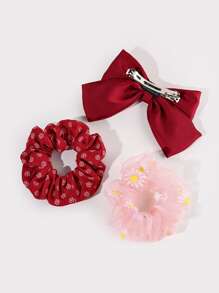 SHEIN 3pcs Bow Knot Decor Hair Accessory - Red - View 2