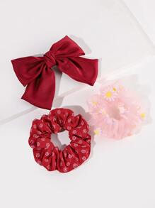SHEIN 3pcs Bow Knot Decor Hair Accessory - Red - View 3