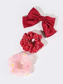 SHEIN 3pcs Bow Knot Decor Hair Accessory - Red - View 4