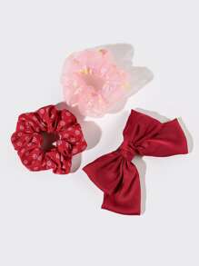 SHEIN 3pcs Bow Knot Decor Hair Accessory - Red - View 6