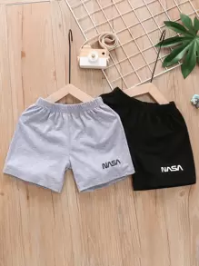 SHEIN 男童两件装字母图案运动短裤