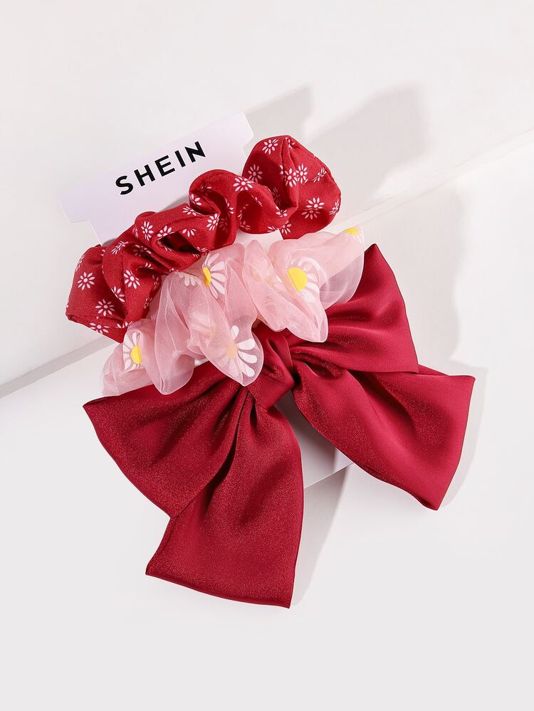 SHEIN3入組蝴蝶結裝飾髮飾 - 紅色 - 查看 5