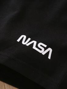 SHEIN 男童两件装字母图案运动短裤