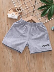 SHEIN 男童两件装字母图案运动短裤
