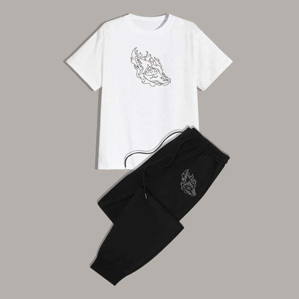 

Guys Graphic Print Tee & Drawstring Pants, White