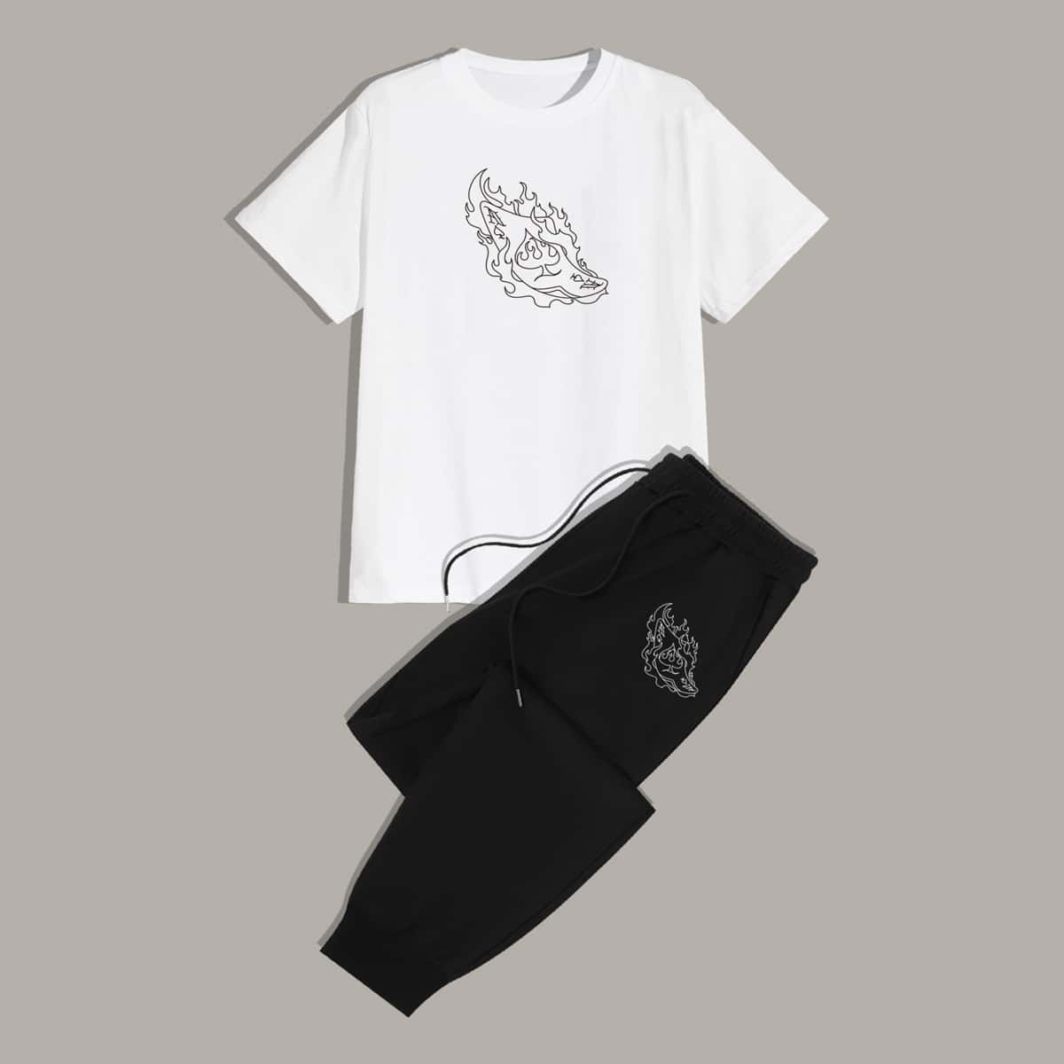 

Guys Graphic Print Tee & Drawstring Pants, White