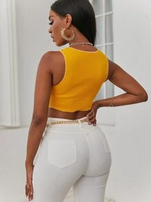 Áo hai dây Gân đan màu trơn Giải trí - Màu Mù tạt vàng - Xem 2