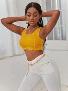 Áo hai dây Gân đan màu trơn Giải trí - Màu Mù tạt vàng - Xem 6