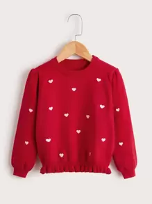 SHEIN Niñitas Jersey bajo con fruncido con corazón - Rojo - Ver 1