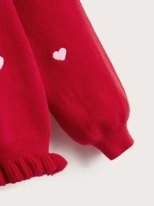 SHEIN Niñitas Jersey bajo con fruncido con corazón - Rojo - Ver 3