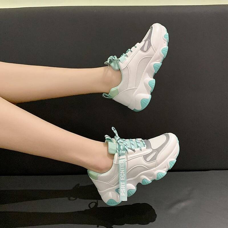

Two Tone Lace-up Front Chunky Sneakers, Green