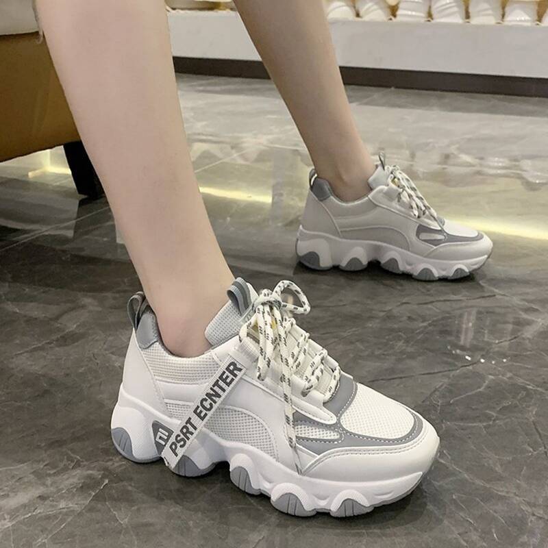 

Two Tone Lace-up Front Chunky Sneakers, Grey