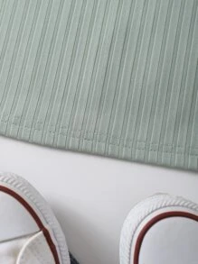 INAWLY Solid Rib Knit Tank Top - Mint Green - View 5