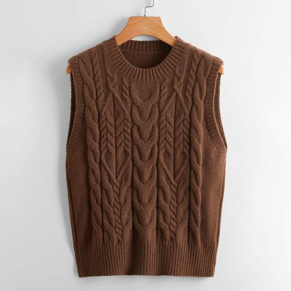 

Solid Cable Knit Top, Coffee brown