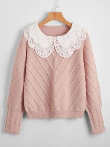 SHEIN Schiffy Peter Pan Collar Jumper - Dusty Pink - View 1