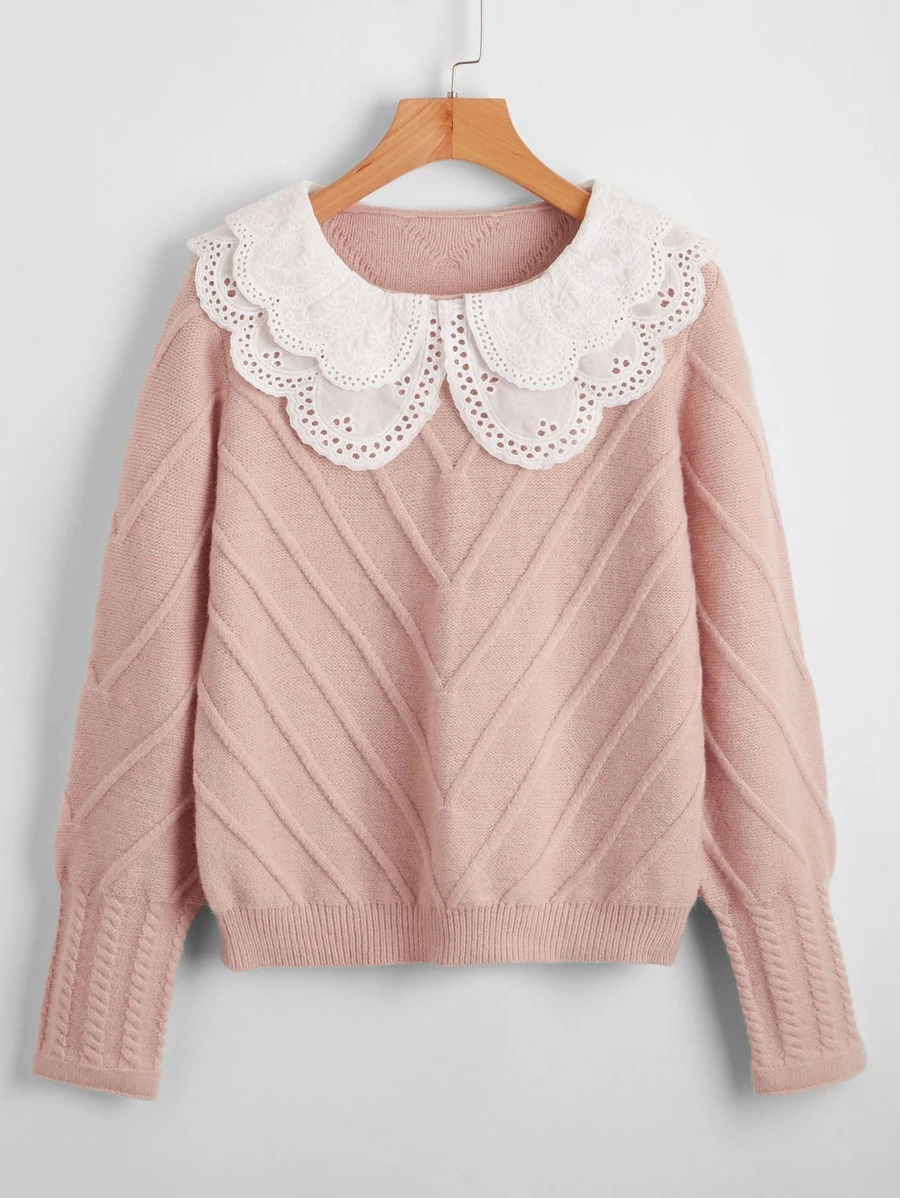 SHEIN Schiffy Peter Pan Collar Jumper - Dusty Pink - View 1