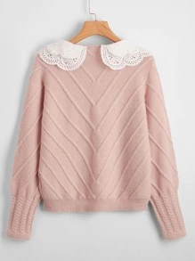 SHEIN Schiffy Peter Pan Collar Jumper - Dusty Pink - View 2