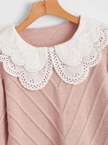 SHEIN Schiffy Peter Pan Collar Jumper - Dusty Pink - View 4