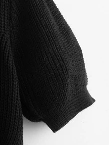 SHEIN Contrast Lace Ribbed Knit Top - Black - View 4