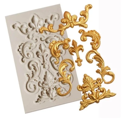 復古花卉圖案翻糖蛋糕巧克力模具，壓花糖霜模具