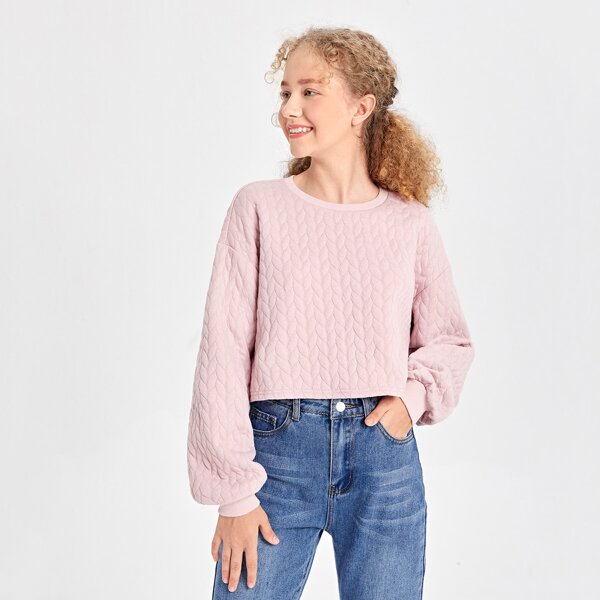 

Teen Girls Solid Drop Shoulder Sweatshirt, Baby pink