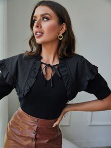 SHEIN Unity Top con cordón delantero fruncido tejido de canalé - Negro - Ver 3