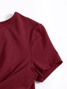 SHEIN Plus Twist Detail Solid Tee - Burgundy - View 5