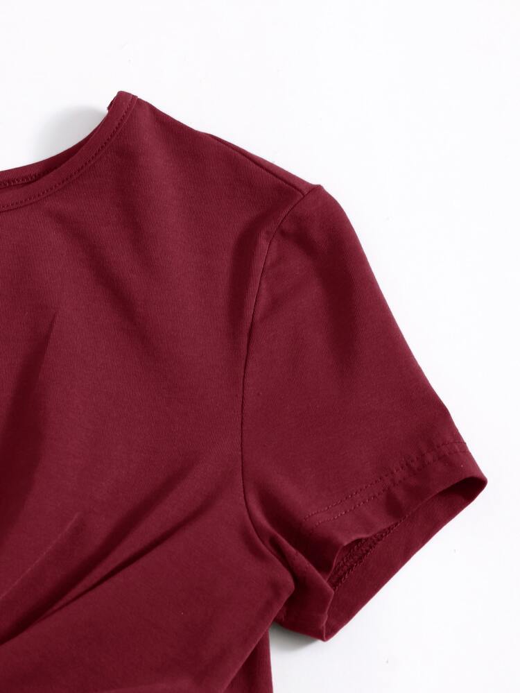 SHEIN Plus Twist Detail Solid Tee - Burgundy - View 5