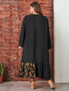 Plus Floral Print Ruffle Hem Smock Dress - Multicolor - View 2