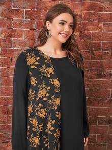 Plus Floral Print Ruffle Hem Smock Dress - Multicolor - View 3