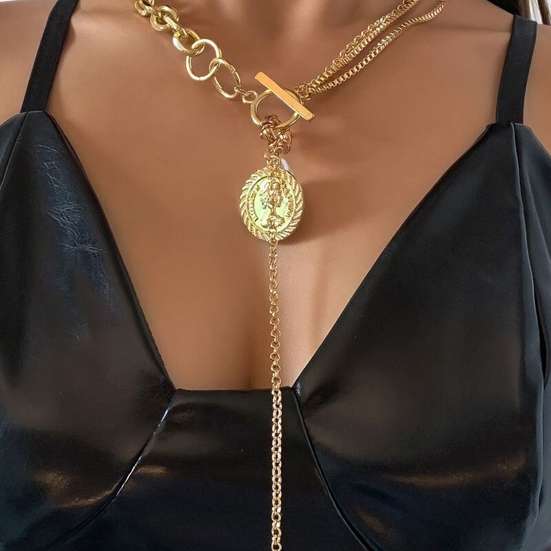 

Figure Engraved Charm Necklace, Gold