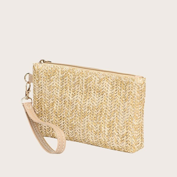 

Minimalist Vacation Straw Purse With Wristlet, Brown