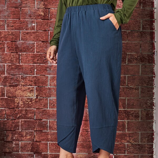 

Plus Tulip Hem Slant Pocket Carrot Pants, Navy blue