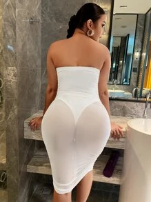 SHEIN SXY Solid Bandeau Bodycon Dress - White - View 2